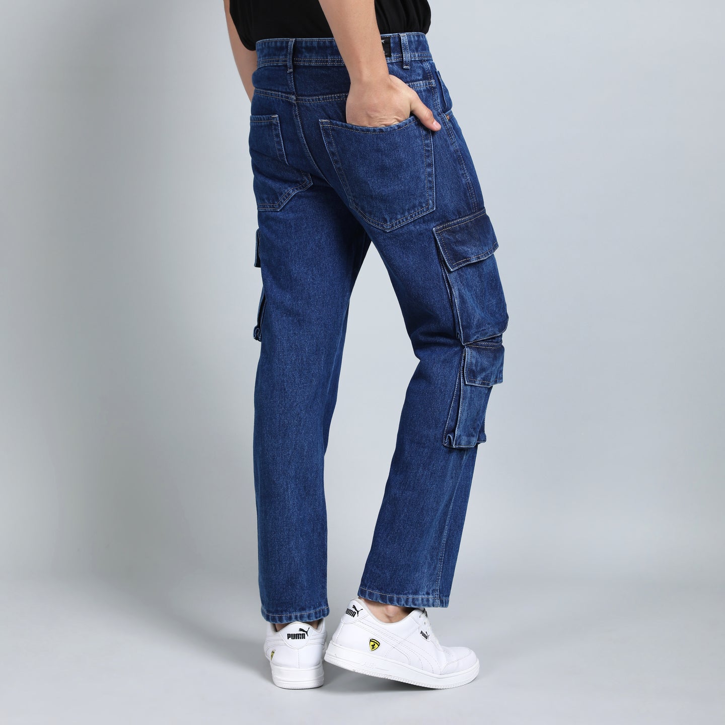 DARK BLUE BAGGY CARGO FIT JEANS 4639-1